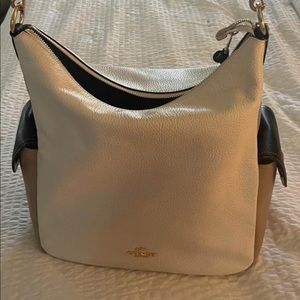 Coach color block handbag. Black cream and beige.